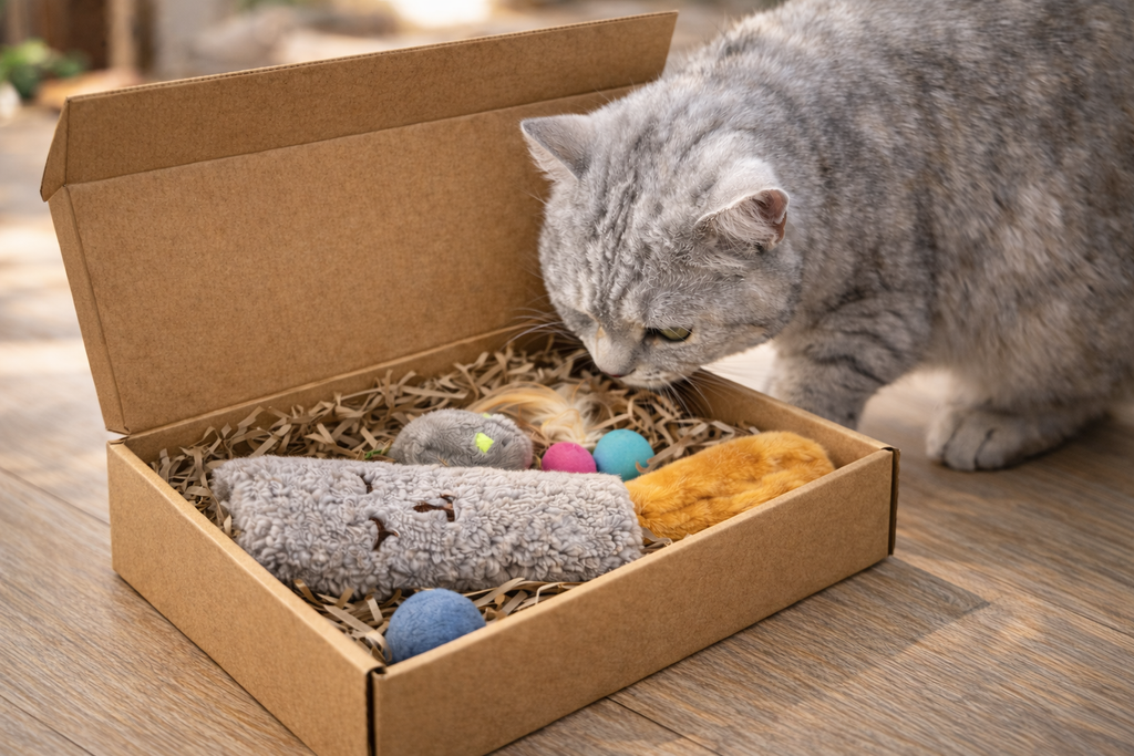 Supawz Mini Box - Plüsch Edition - | Katzen Geschenkbox mit Katzenminze & Spielzeug
