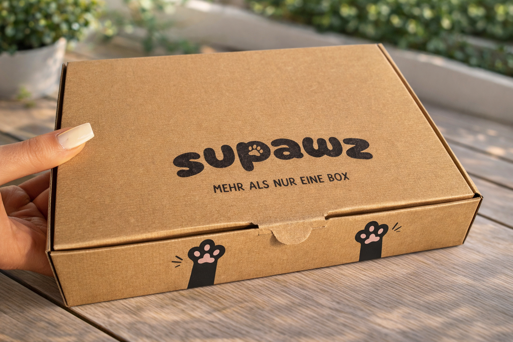 Supawz Mini Box - Snack & Spiel Edition - | Katzen Geschenkbox mit Leckerlis & Spielzeug