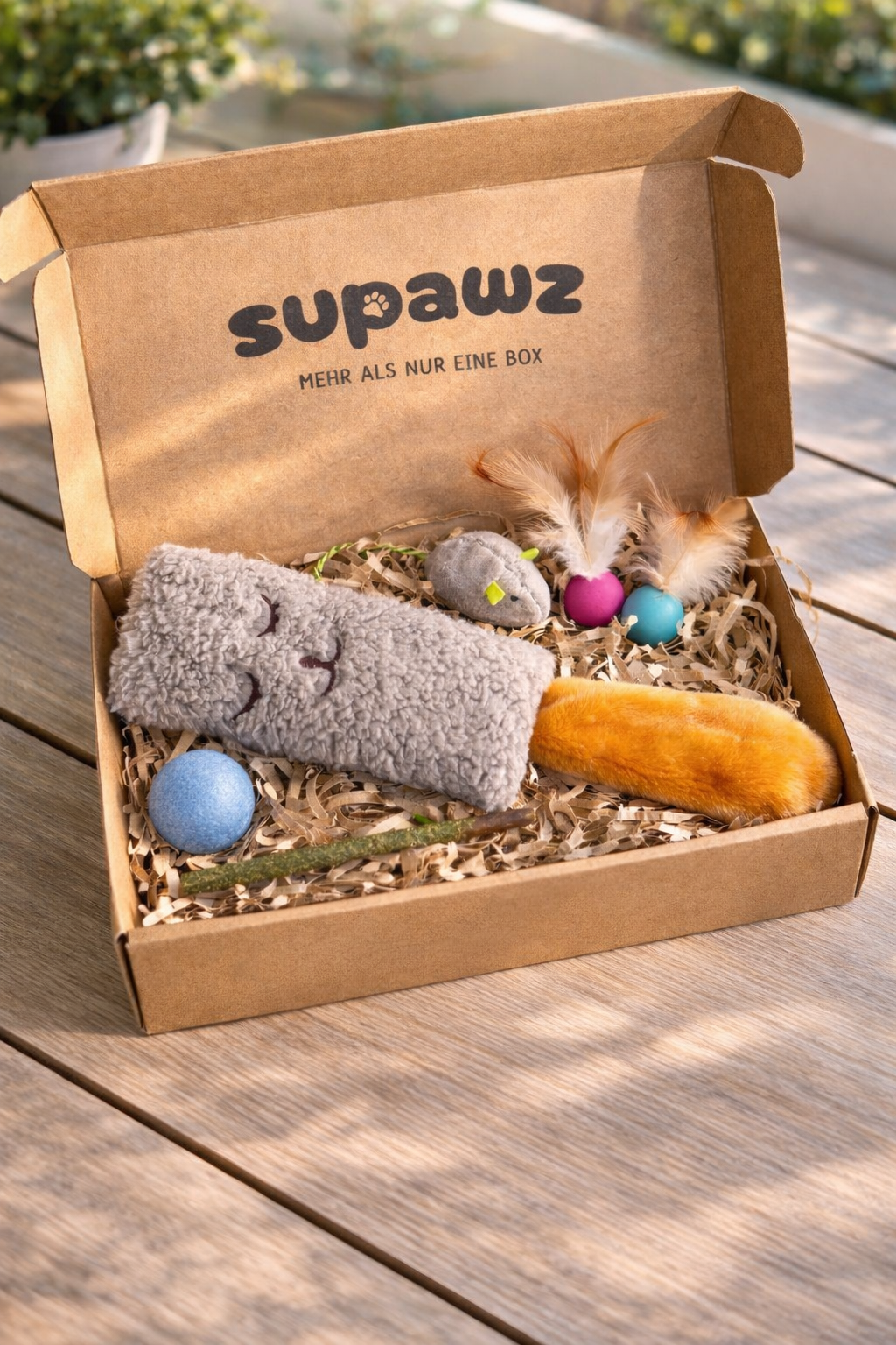 Supawz Mini Box - Plüsch Edition - | Katzen Geschenkbox mit Katzenminze & Spielzeug